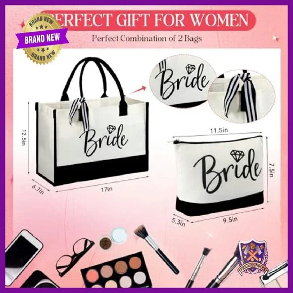 Bridal Robe Slippers Tote Makeup Bag Set Silk Canvas Pearl Decor